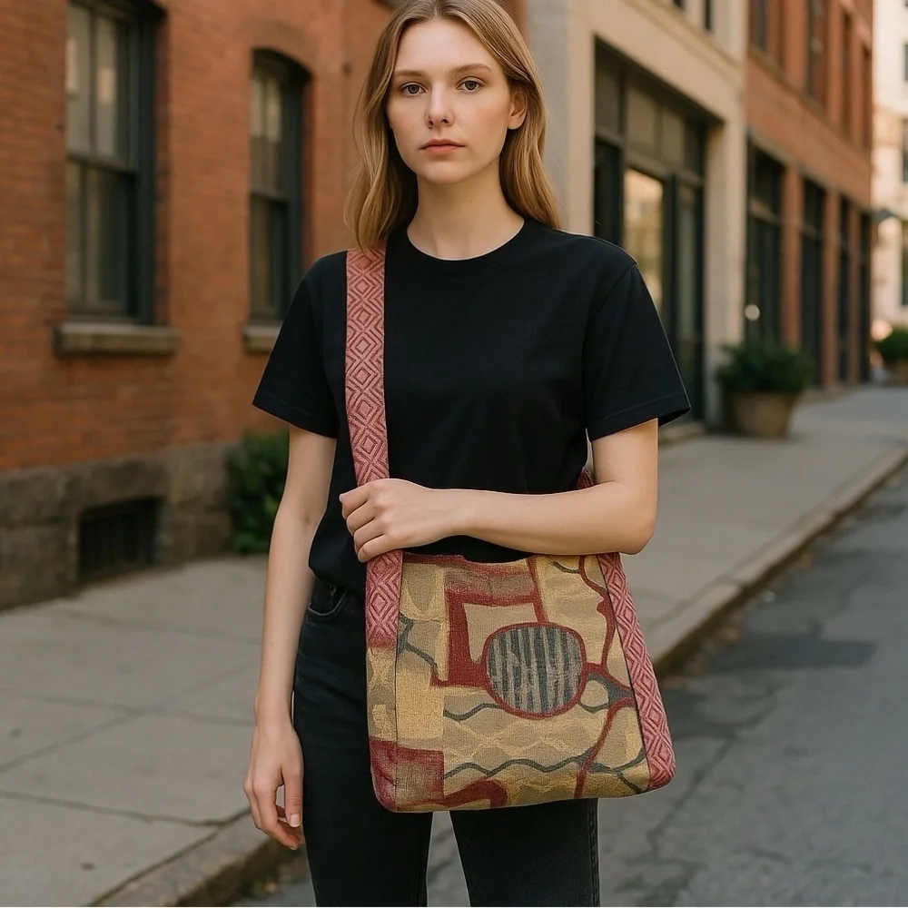 Reversible Embroidered Denim Tote Bag
